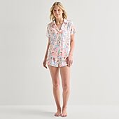 Arizona Body Womens Satin Short Sleeve 2-pc. Juniors Pajama Set