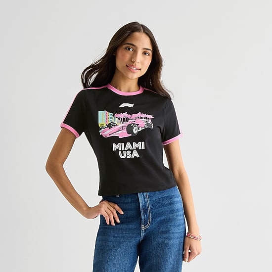 Formula 1 Baby Tee Womens Juniors Crew Neck Short Sleeve Regular Fit Graphic T-Shirt