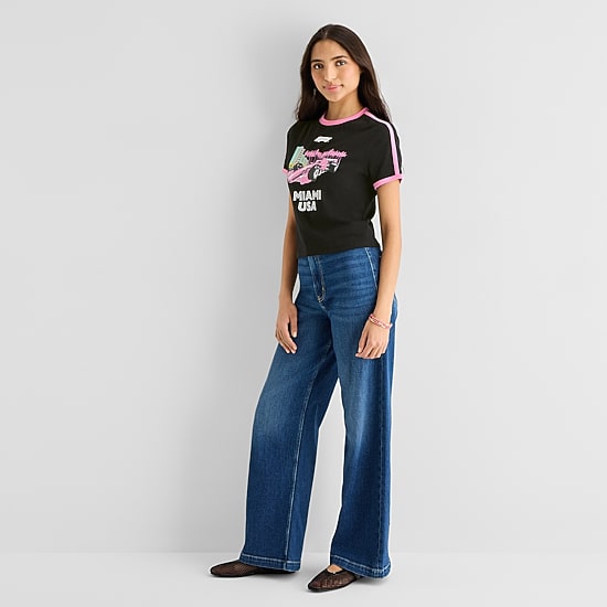 Formula 1 Baby Tee Womens Juniors Crew Neck Short Sleeve Regular Fit Graphic T-Shirt