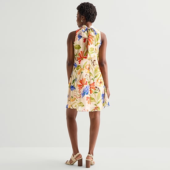 Robbie Bee Womens Sleeveless Floral Jacquard Fit + Flare Dress