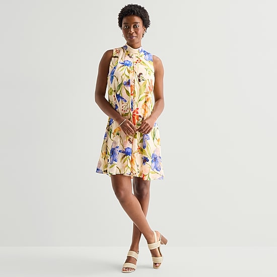 Robbie Bee Womens Sleeveless Floral Jacquard Fit + Flare Dress