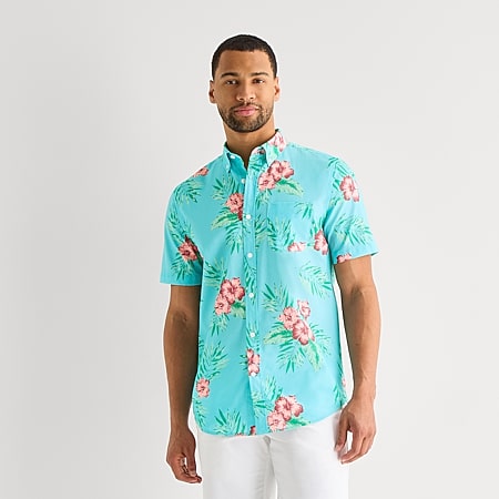 jcpenney stafford short sleeve dress shirts Stafford Button Front Mens Short Sleeve Regular Fit Button-Down Shirt,  Color: Faded Blue Htr