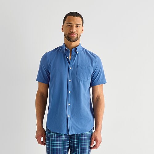 St. John's Bay Perforated Woven Mens Short Sleeve Classic Fit Button-Down Shirt, Xx-large, Blue