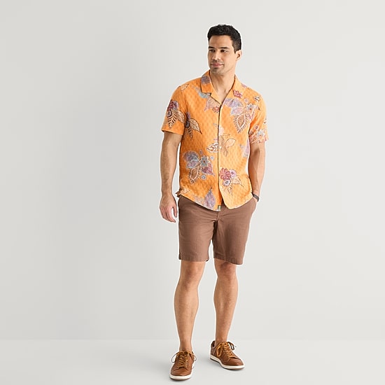 mutual weave Mens Short Sleeve Camp Shirt