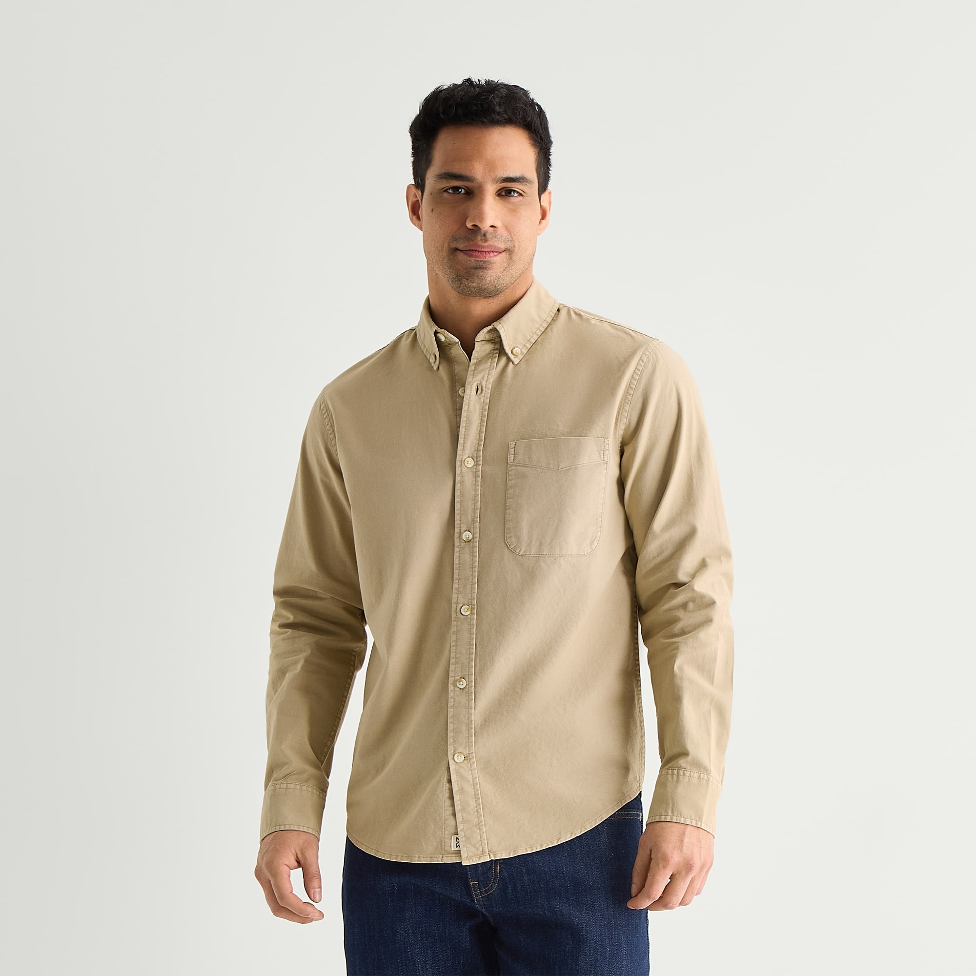 mutual weave Washed Oxford Mens Long Sleeve Classic Fit Button-Down Shirt