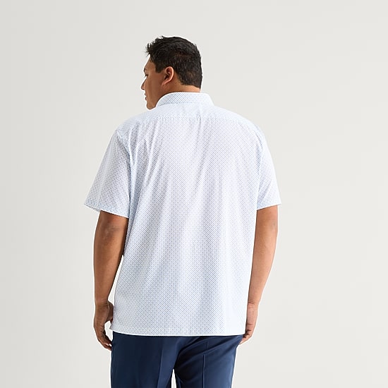 Stafford Cool Tech Mens Short Sleeve Classic Fit Stretch Fabric Wrinkle Free Big and Tall Button-Down Shirt