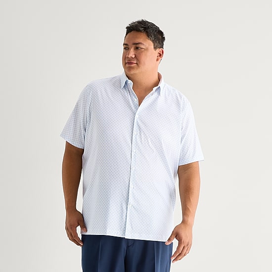 Stafford Cool Tech Mens Short Sleeve Classic Fit Stretch Fabric Wrinkle Free Big and Tall Button-Down Shirt