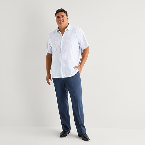 Stafford Cool Tech Mens Short Sleeve Classic Fit Stretch Fabric Wrinkle Free Big and Tall Button-Down Shirt