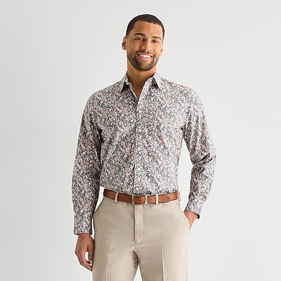 Stafford Floral Mens Long Sleeve Regular Fit Button-Down Shirt