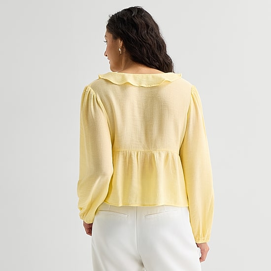 by&by Womens Juniors V Neck Long Sleeve Blouse