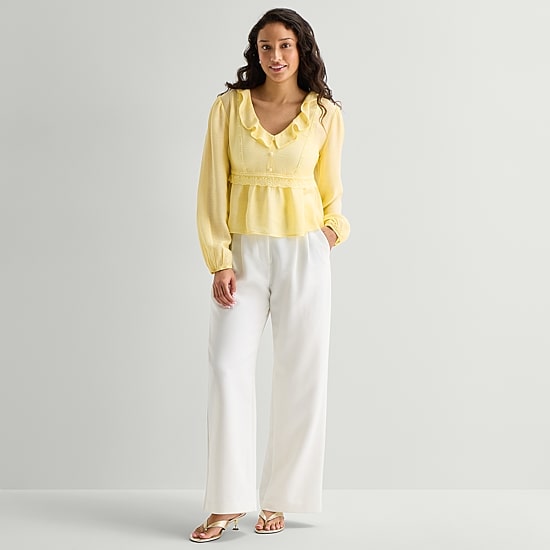 by&by Womens Juniors V Neck Long Sleeve Blouse