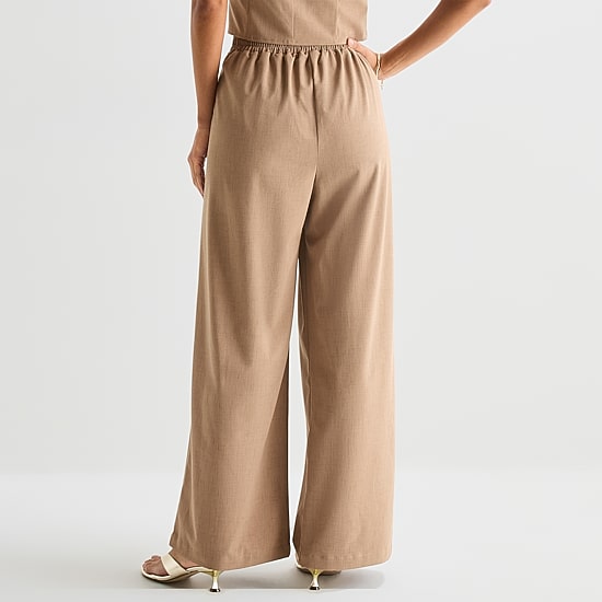 by&by Womens Juniors Wide Leg Mid Rise Flat Front Pant