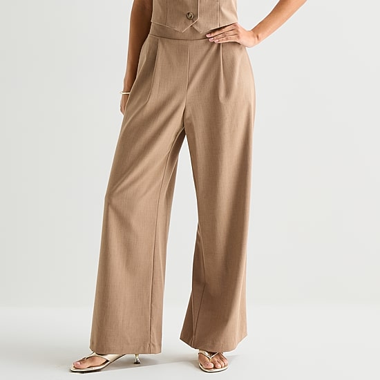 by&by Womens Juniors Wide Leg Mid Rise Flat Front Pant