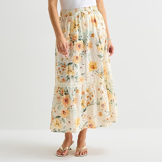 by&by Womens Juniors High Rise Midi Flared Skirt