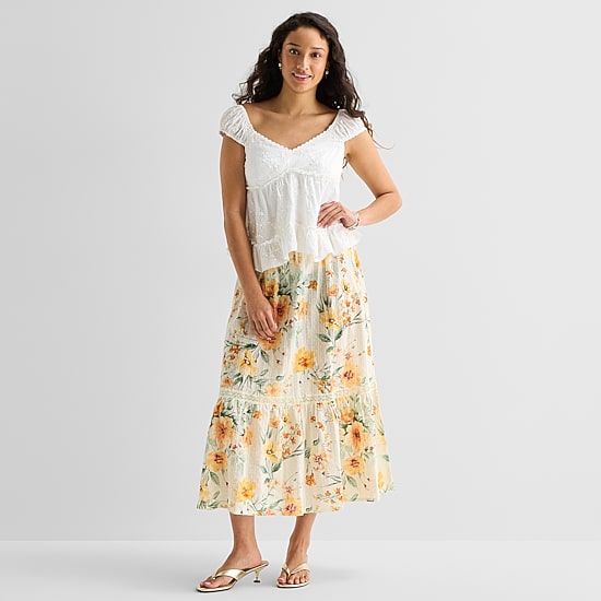 by&by Womens Juniors High Rise Midi Flared Skirt