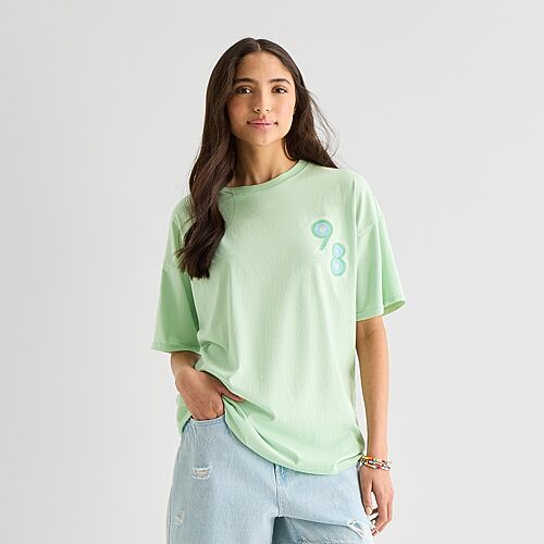 Arizona Womens Juniors Round Neck Short Sleeve Oversized Graphic T-Shirt, Medium, Green