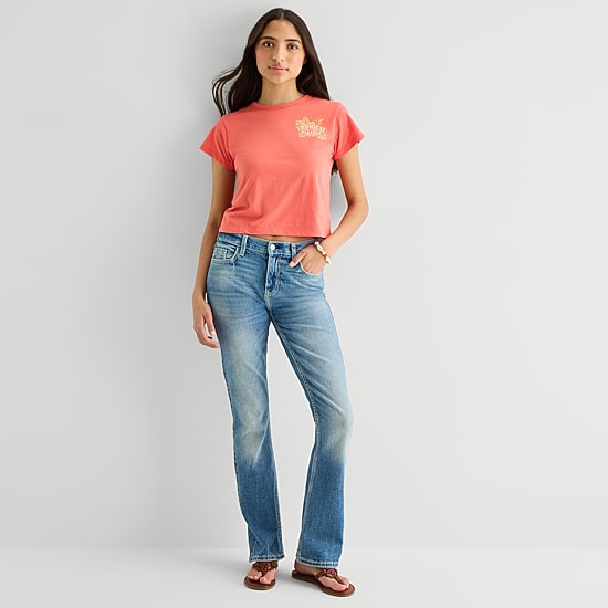 Arizona Womens Juniors Crew Neck Short Sleeve Regular Fit Graphic T-Shirt
