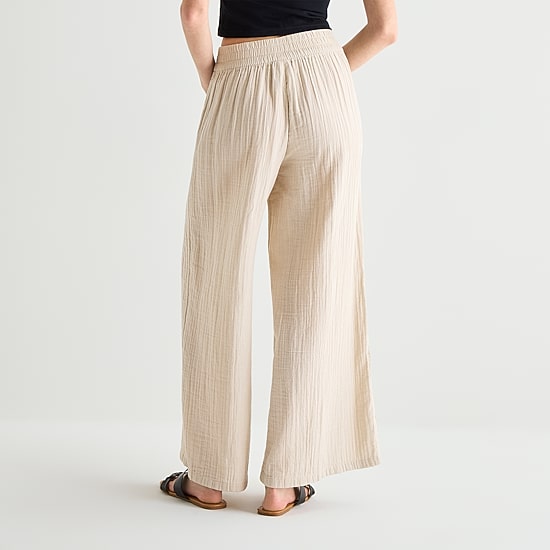 Arizona Womens Juniors Wide Leg Mid Rise Pull-On Pant