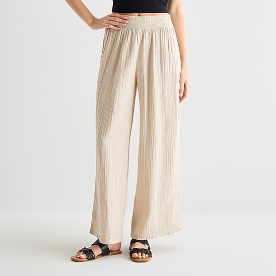 Arizona Womens Juniors Wide Leg Mid Rise Pull-On Pant