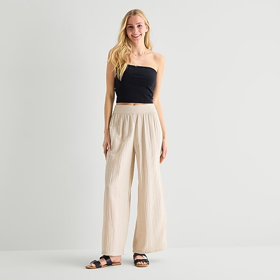 Arizona Womens Juniors Wide Leg Mid Rise Pull-On Pant