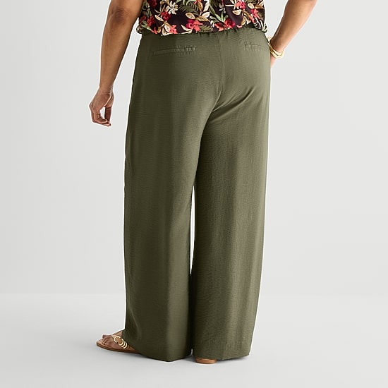 Liz Claiborne Womens Plus Wide Leg Mid Rise Pull-On Pant