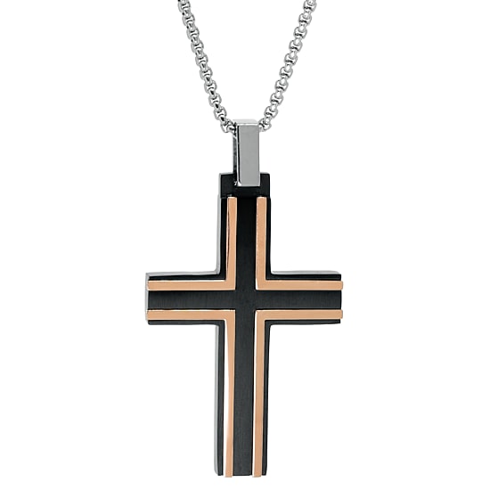 Mens Stainless Steel Cross 24 Inch Pendant Necklace