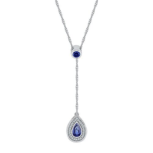 Womens Diamond Accent Lab Created Blue Sapphire Sterling Silver 18 Inch Y Necklace, One Size