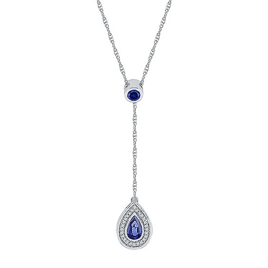 Womens Blue Sapphire Sterling Silver 18 Inch Y Necklace