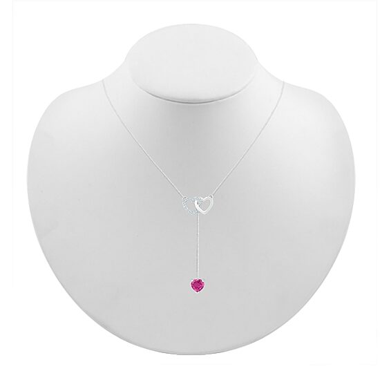 Womens Lab Created Pink Sapphire Sterling Silver Heart 18 Inch Pendant Necklace