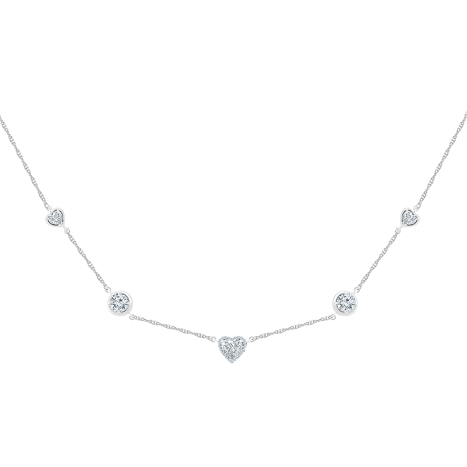 Womens Diamond Accent Lab Created White Sapphire Sterling Silver Heart 18 Inch Pendant Necklace