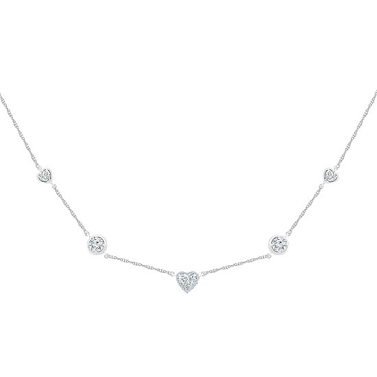 Womens Diamond Accent Lab Created White Sapphire Sterling Silver Heart 18 Inch Pendant Necklace