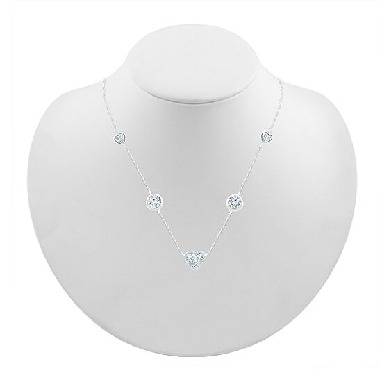 Womens Diamond Accent Lab Created White Sapphire Sterling Silver Heart 18 Inch Pendant Necklace