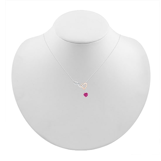 Womens Diamond Accent Lab Created Pink Sapphire 10K Rose Gold Sterling Silver Heart 18 Inch Pendant Necklace