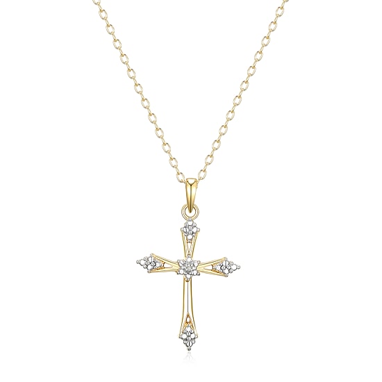 Sparkle Allure Internet Catalog Womens Natural White Diamond Accent 18K Gold Over Brass Cross 18 Inch Pendant Necklace