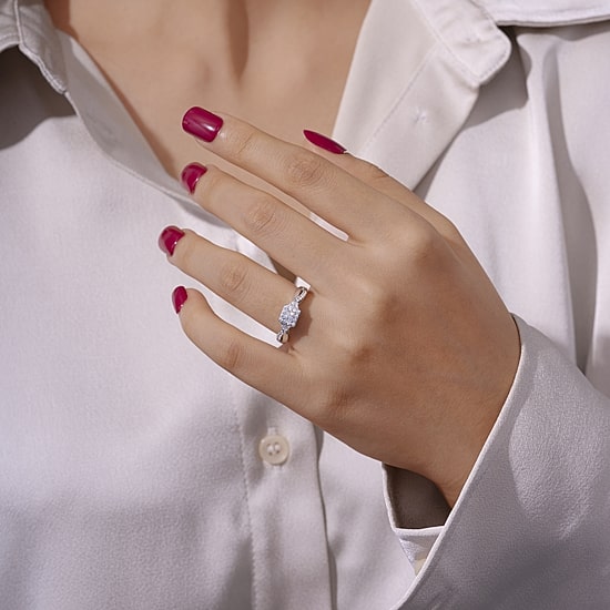 DiamonArt® Womens 3/8 CT. T.W. White Cubic Zirconia Sterling Silver Promise Ring