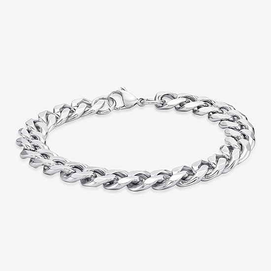 Mens Stainless Steel 9 Inch Solid Cuban Chain Bracelet