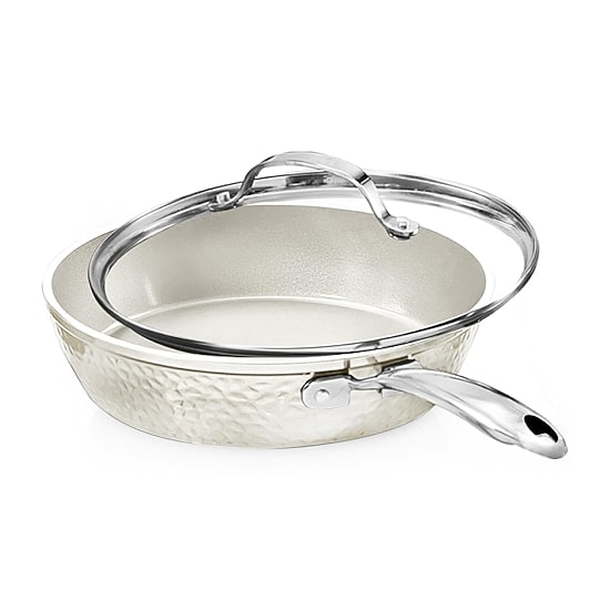 Gotham Steel Hammered Cream 10" Ultra Ceramic Frying Pan with Lid