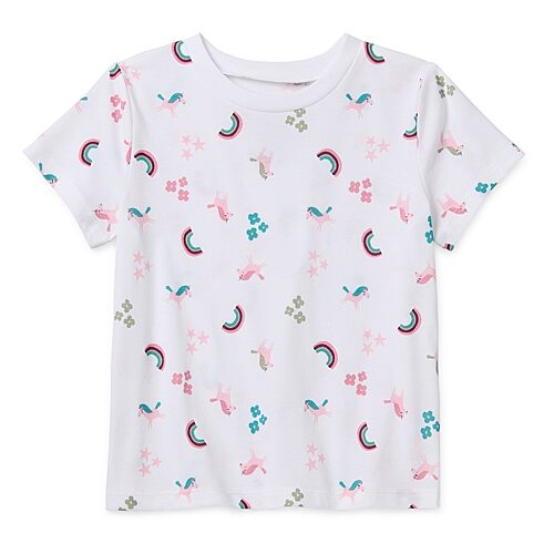 Okie Dokie Toddler Girls Round Neck Short Sleeve Regular Fit Graphic T-Shirt, 12 Months, White