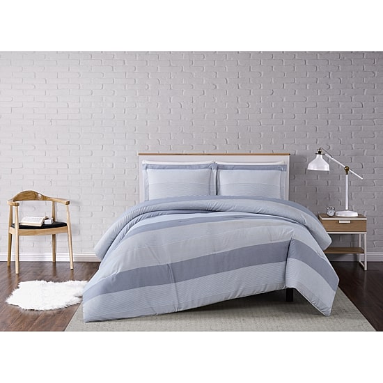 Truly Soft Grey Multi Stripe Midweight Comforter Set