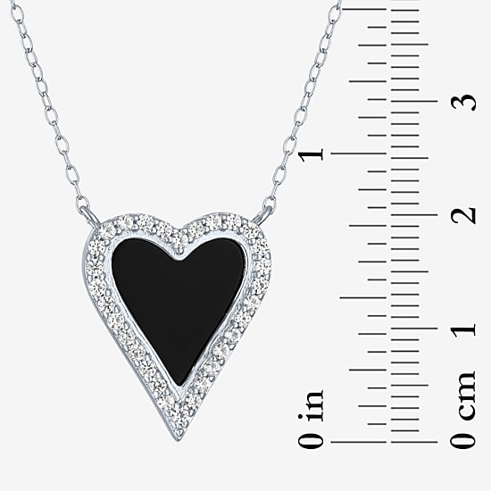 Womens Genuine Black Onyx Sterling Silver Heart 16 Inch Pendant Necklace