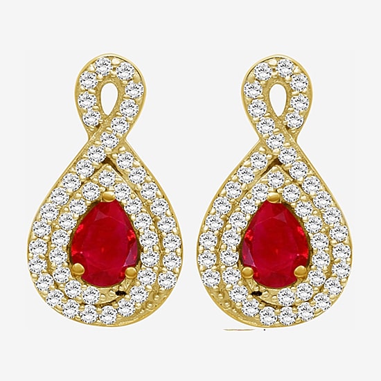 Womens Pear-cut Gemstone & 1/4 CT. T.W. Natural Diamond 10K Gold Drop Earrings