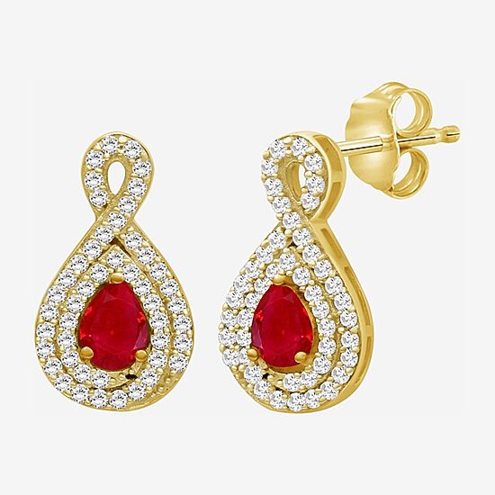 Womens Pear-cut Gemstone & 1/4 CT. T.W. Natural Diamond 10K Gold Drop Earrings