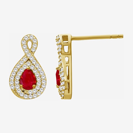 Womens Pear-cut Gemstone & 1/4 CT. T.W. Natural Diamond 10K Gold Drop Earrings
