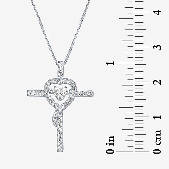 Womens Lab Created White Sapphire Sterling Silver Cross Heart 18 Inch Pendant Necklace