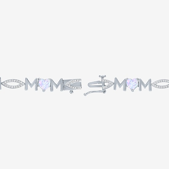 "Mom" Womens Lab Created White Opal Sterling Silver 7.5 Inch Tennis Bracelet
