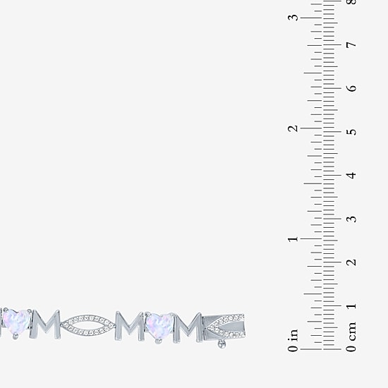"Mom" Womens Lab Created White Opal Sterling Silver 7.5 Inch Tennis Bracelet