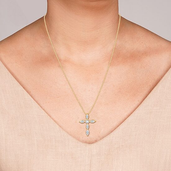 (G Womens 1 CT. T.W. Lab Grown White Diamond 10K Gold Cross 18 Inch Pendant Necklace