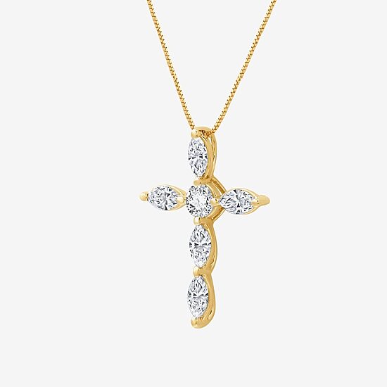 (G Womens 1 CT. T.W. Lab Grown White Diamond 10K Gold Cross 18 Inch Pendant Necklace