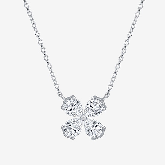 (G / Si1 - Si2) Womens 1 CT. T.W. Lab Grown White Diamond 10K Gold Clover Pear 18 Inch Pendant Necklace