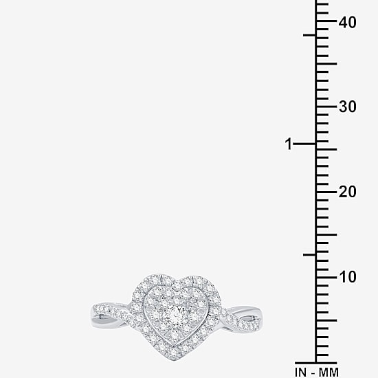 (H-I / I1) Womens 1/2 CT. T.W. Lab Grown White Diamond Sterling Silver Heart Side Stone Crossover Engagement Ring